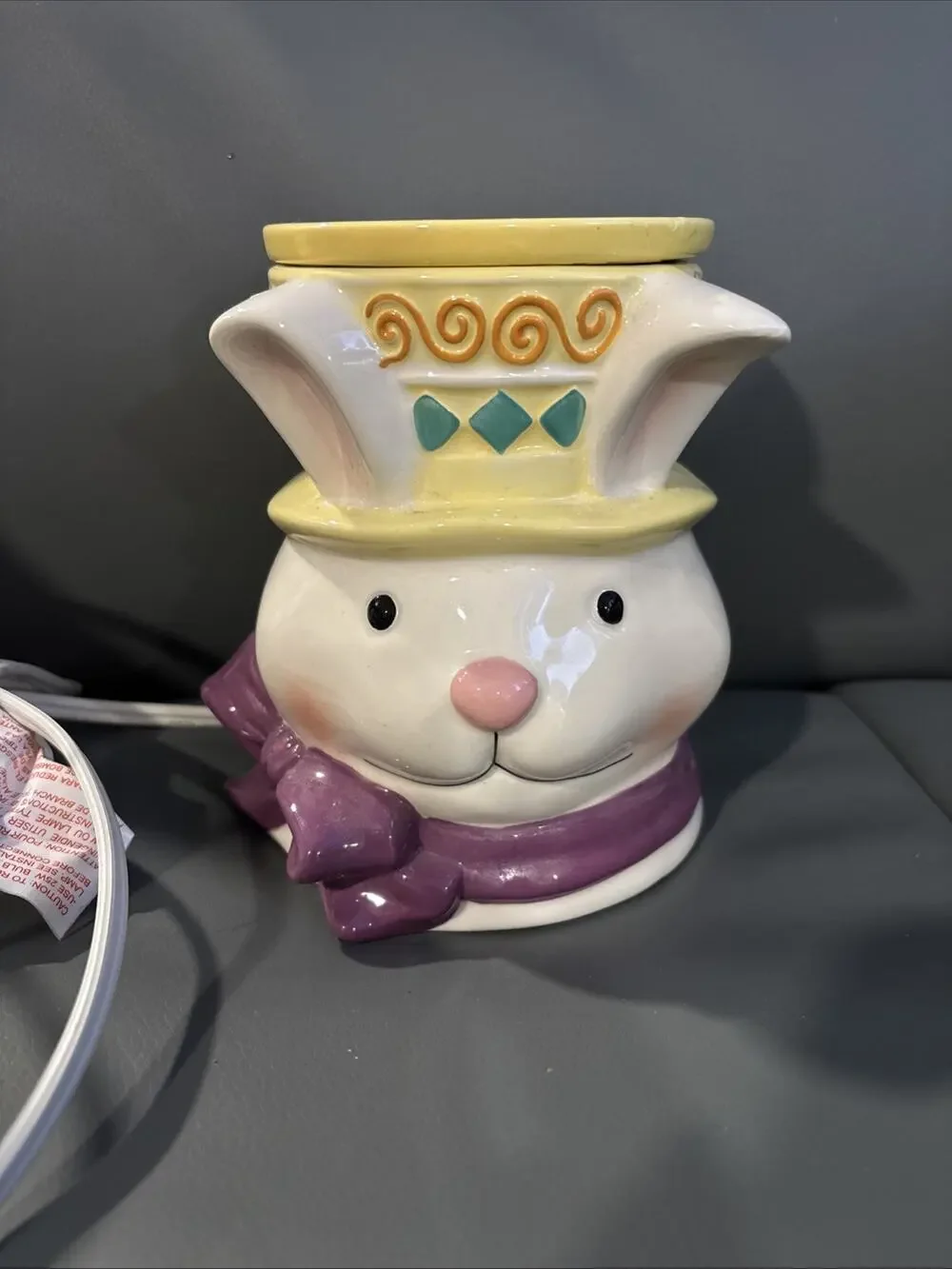 Scentsy Easter Bunny Rabbit Wax Warmer Spring Purple Bow Yellow Hat Retired.